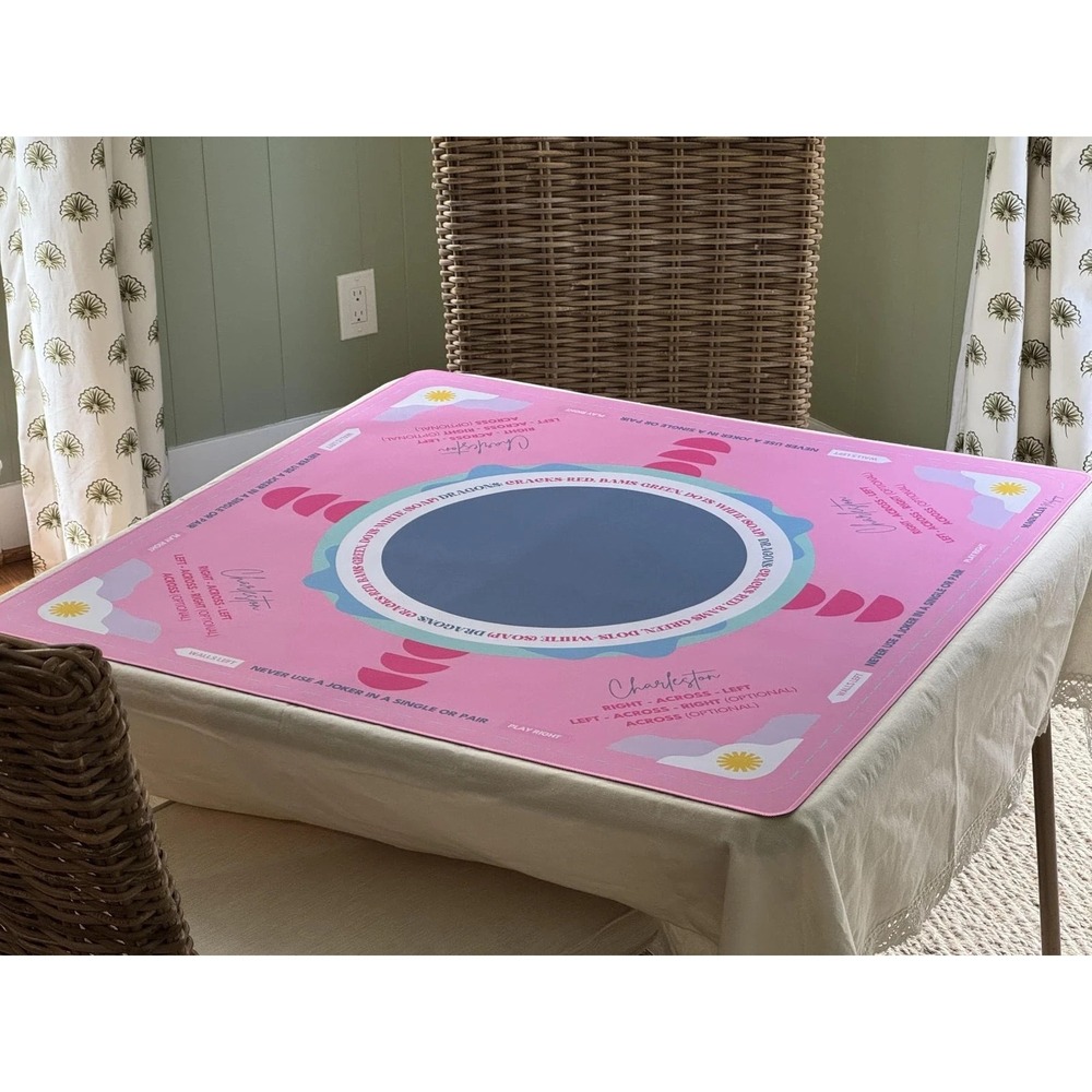 Magnolia Mahjong Instructional Mat 33x33 Neoprene Non Slip Colorful Pink